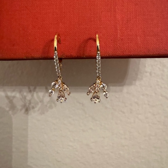 Vintage Inspired Gold-Plated Sterling Silver 925 Huggie CZ Dainty Earrings - Picture 3 of 8